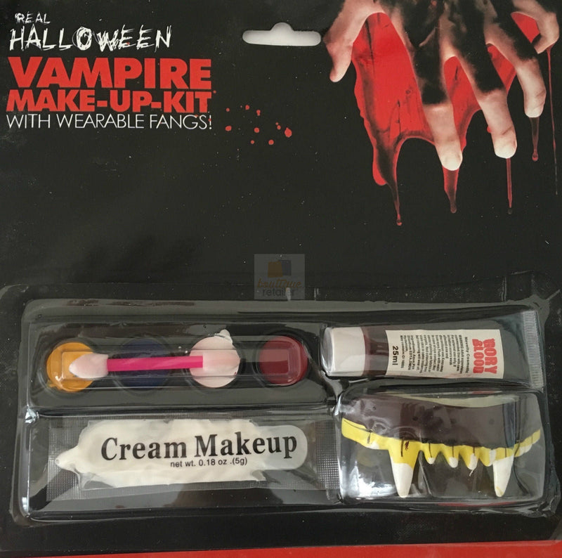 VAMPIRE MAKE UP KIT Halloween Face Paint Zombie Costume Party Fake Blood Fangs - NuSea