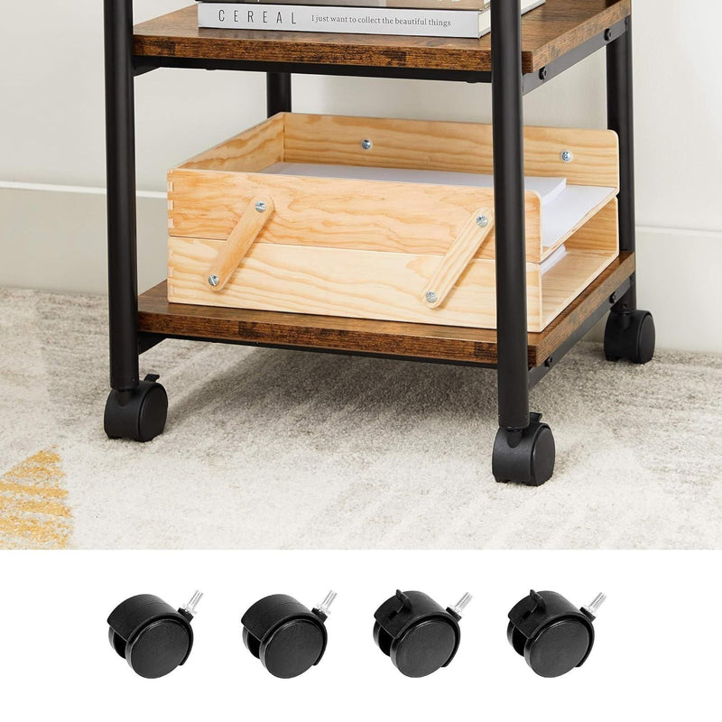 VASAGLE 3 - Tier Machine Cart with Wheels and Adjustable Table Top Rustic Brown and Black - NuSea