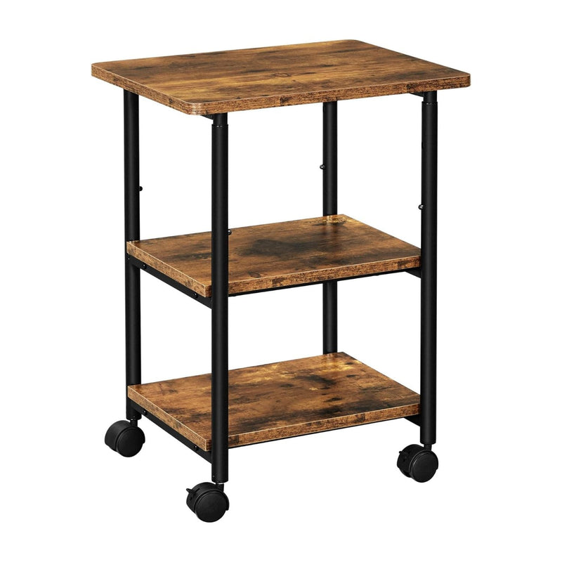 VASAGLE 3 - Tier Machine Cart with Wheels and Adjustable Table Top Rustic Brown and Black - NuSea