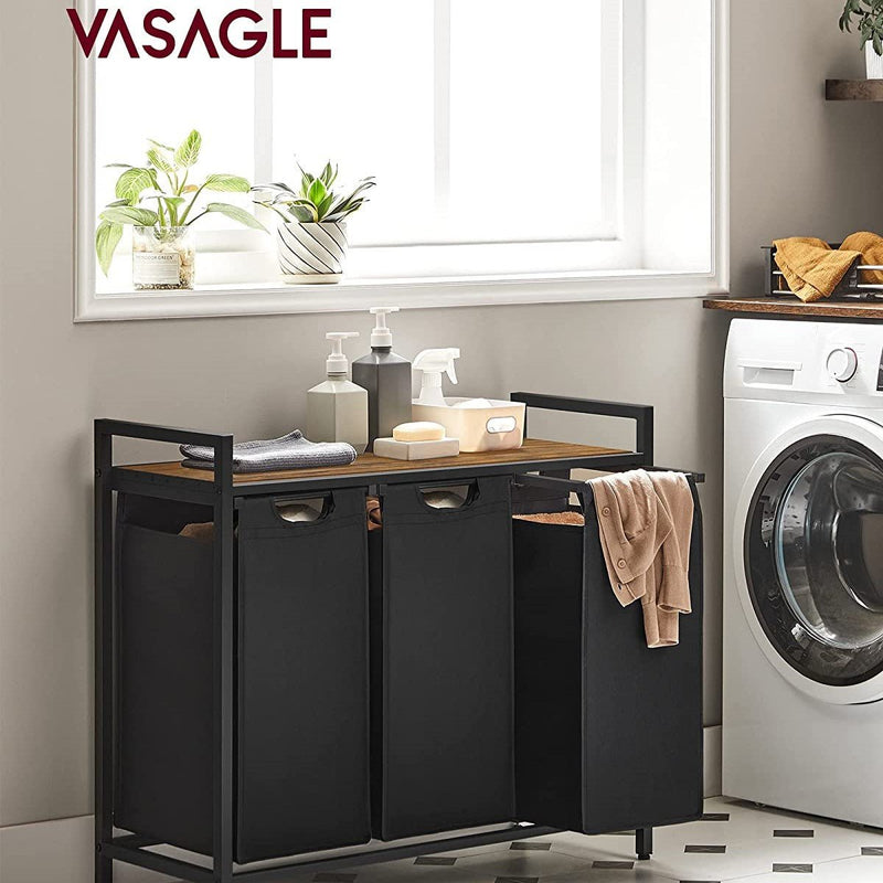 VASAGLE Laundry Hamper with 3 Bags Rustic Brown and Black - NuSea