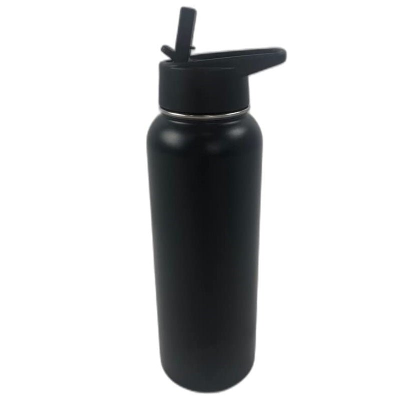 VERPEAK 40oz Vacuum Insulated Water Bottle 3 Lids with Straw (Black) - NuSea