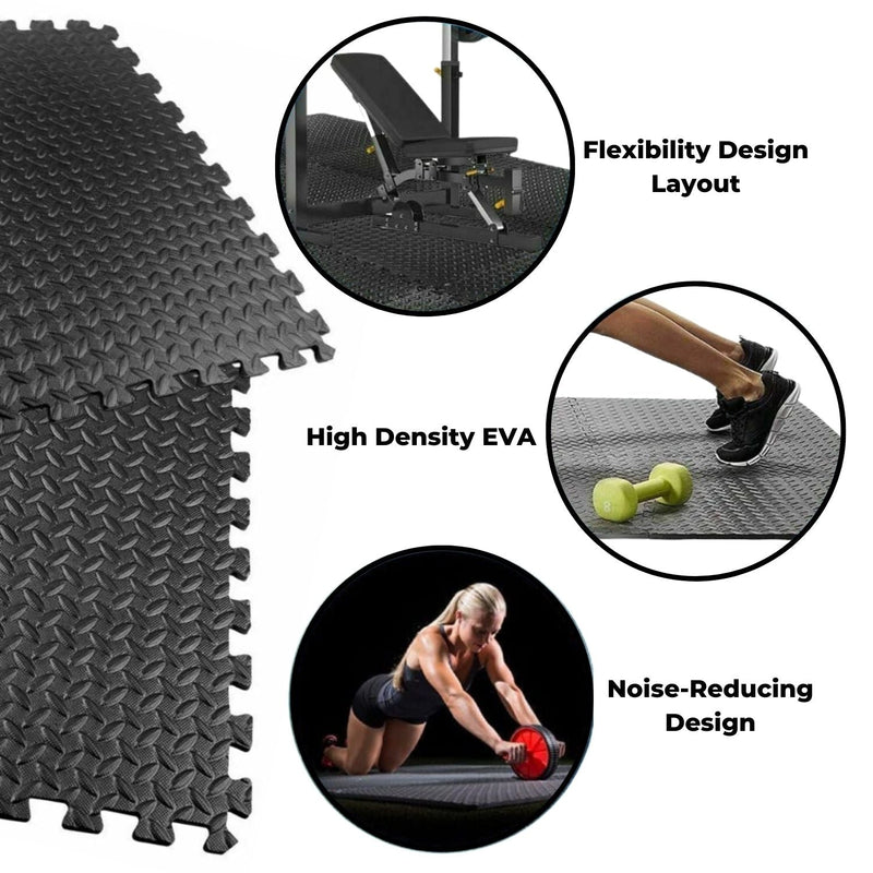 Verpeak Puzzle Gym Mat EVA Interlocking Foam Tiles with Border (Black) - NuSea