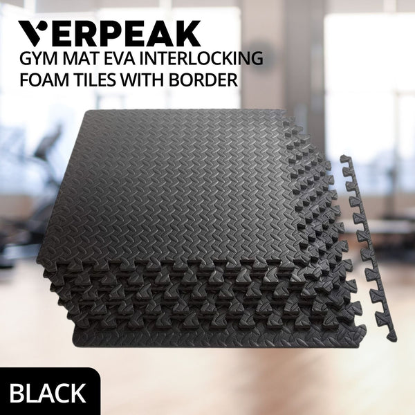 Verpeak Puzzle Gym Mat EVA Interlocking Foam Tiles with Border (Black) - NuSea