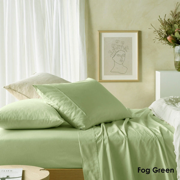 Vintage Design Homewares 225TC Cotton Eucalyptus Sheet Sets Fog Green King - NuSea