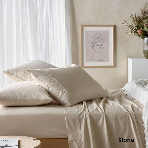 Vintage Design Homewares 225TC Cotton Eucalyptus Sheet Sets Stone King - NuSea