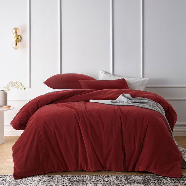 Vintage Design Homewares Cotton Velvet Quilt Cover Set Rouge King - NuSea