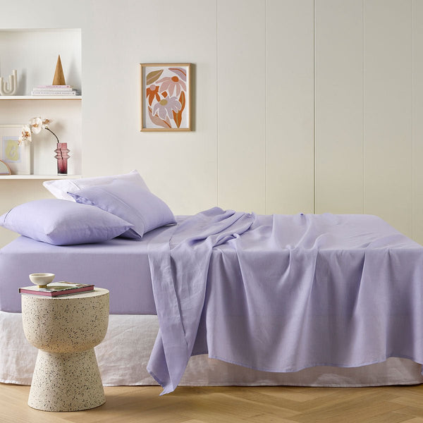 Vintage Design Homewares Lilac French Linen Sheet Set Double - NuSea