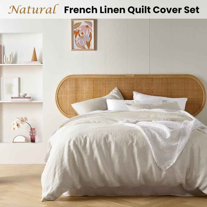 Vintage Design Homewares Natural French Linen Quilt Cover Set Double - NuSea