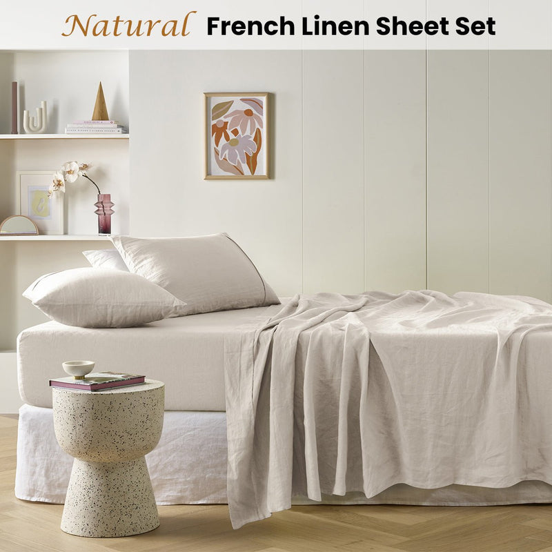 Vintage Design Homewares Natural French Linen Sheet Set King - NuSea