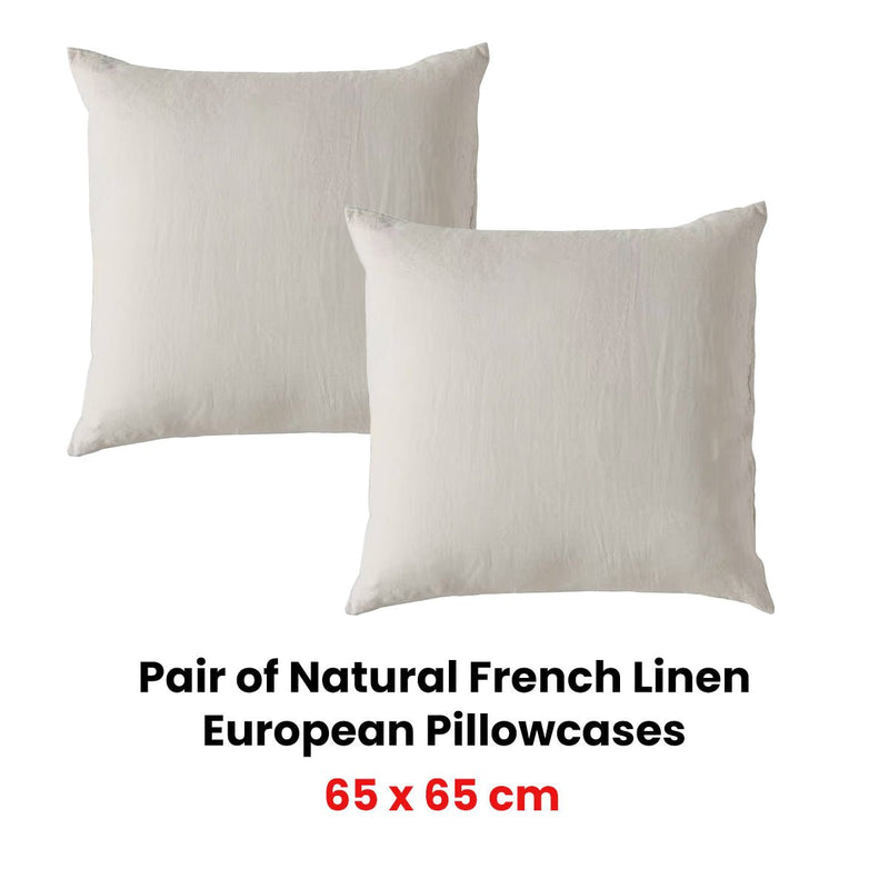 Vintage Design Homewares Pair of Natural French Linen European Pillowcases - NuSea