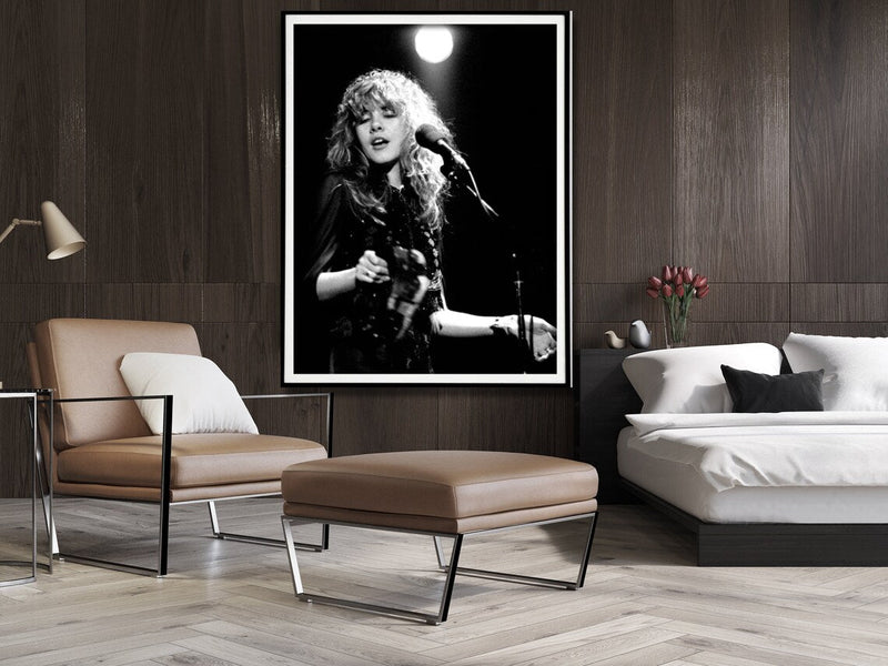 Wall Art 30cmx40cm Young Stevie Nicks in Concert Poster, Black Frame Canvas - NuSea