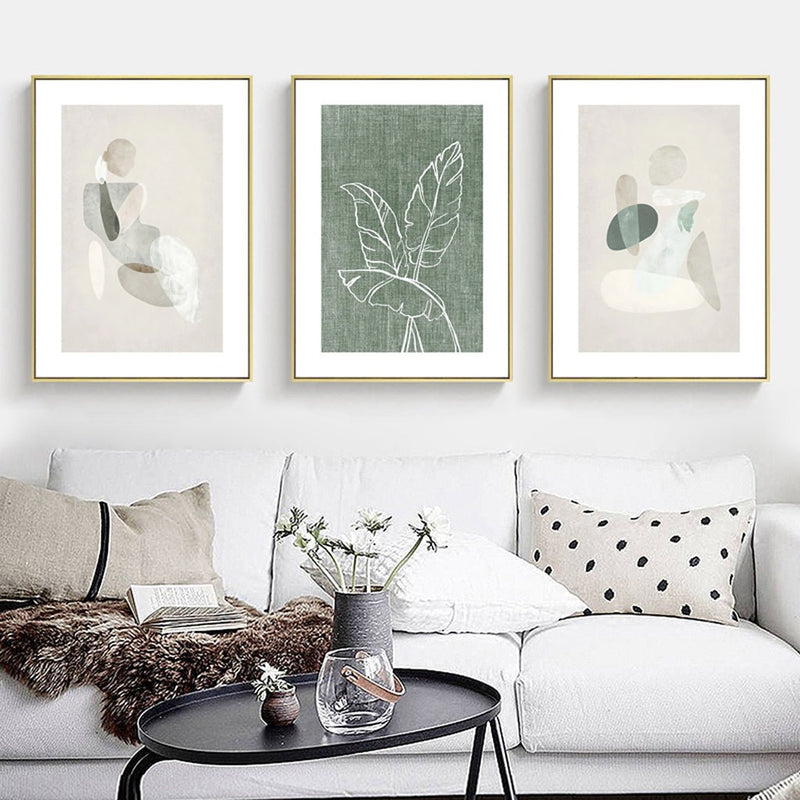 Wall Art 40cmx60cm Abstract body and leaves 3 Sets Gold Frame Canvas - NuSea