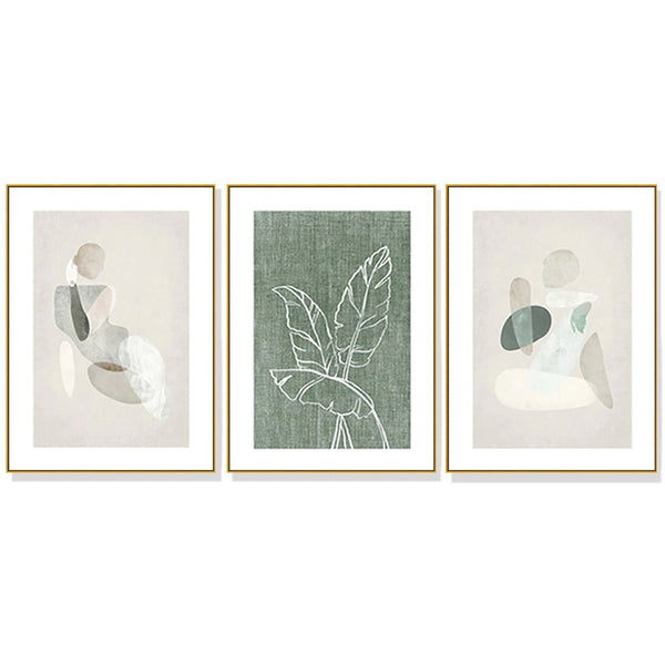 Wall Art 40cmx60cm Abstract body and leaves 3 Sets Gold Frame Canvas - NuSea