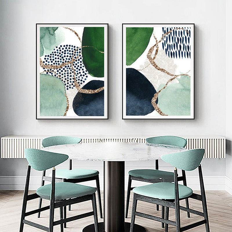 Wall Art 40cmx60cm Abstract Green and Navy 2 Sets Black Frame Canvas - NuSea