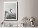 Wall Art 40cmx60cm Black and White Ocean Jump, Black Frame Canvas - NuSea