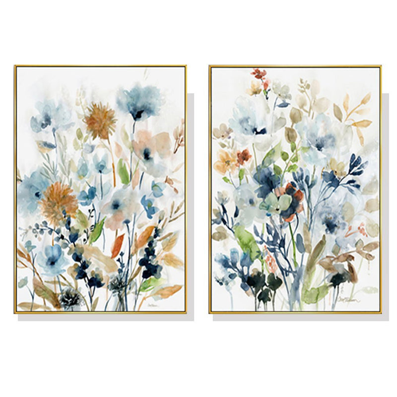 Wall Art 40cmx60cm Colourful Floras Watercolour style 2 Sets Gold Frame Canvas - NuSea