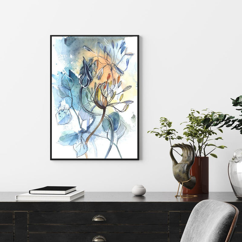 Wall Art 40cmx60cm Watercolor Style Abstract Flower 3 Sets Black Frame Canvas - NuSea