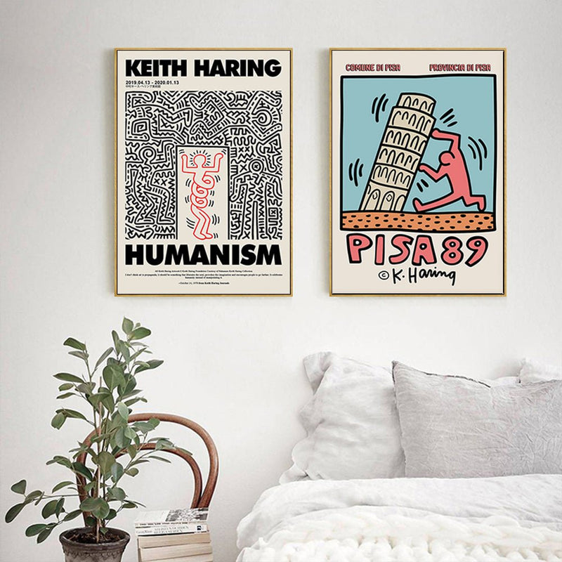 Wall Art 50cmx50cm By Keith Haring 2 Sets Gold Frame Canvas - NuSea