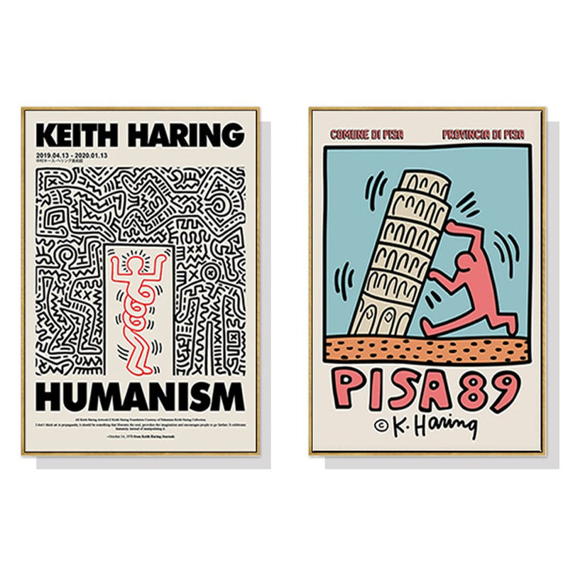 Wall Art 50cmx50cm By Keith Haring 2 Sets Gold Frame Canvas - NuSea