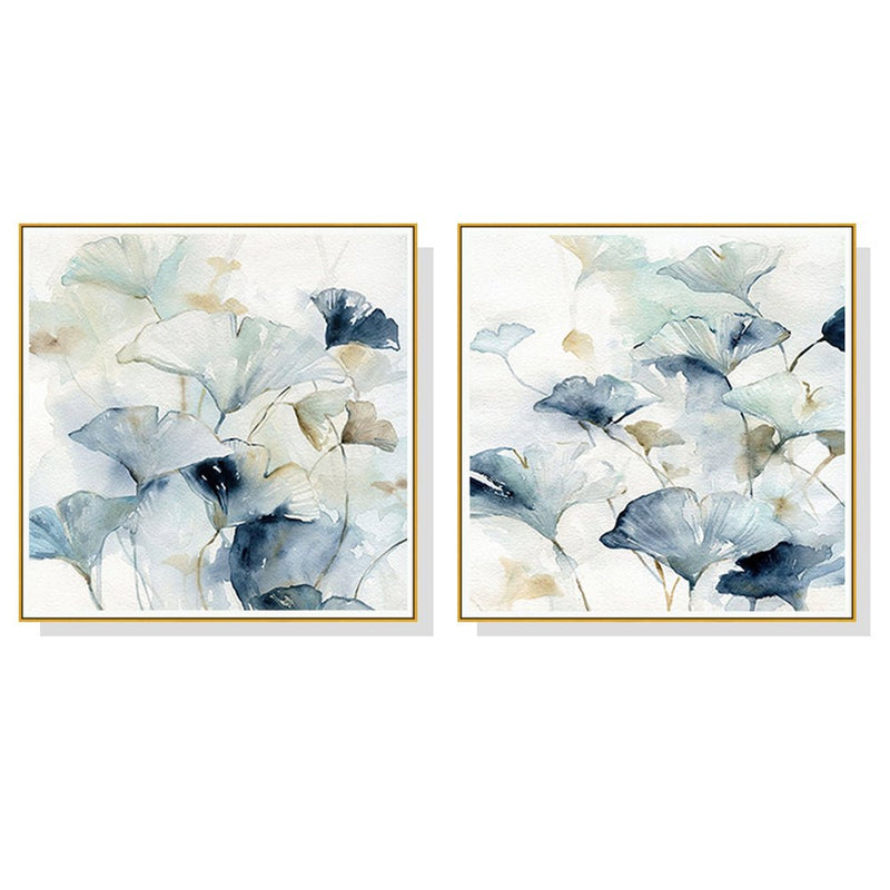 Wall Art 50cmx50cm Gingko Leaves By Carol Robinson 2 Sets Gold Frame Canvas - NuSea