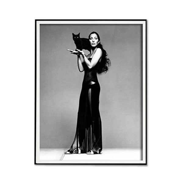 Wall Art 50cmx70cm Cher Music Black and White, Black Frame Canvas - NuSea