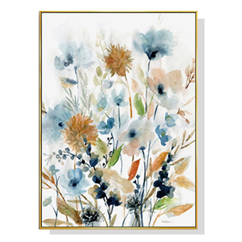 Wall Art 50cmx70cm Colourful Floras Watercolour style I Gold Frame Canvas - NuSea