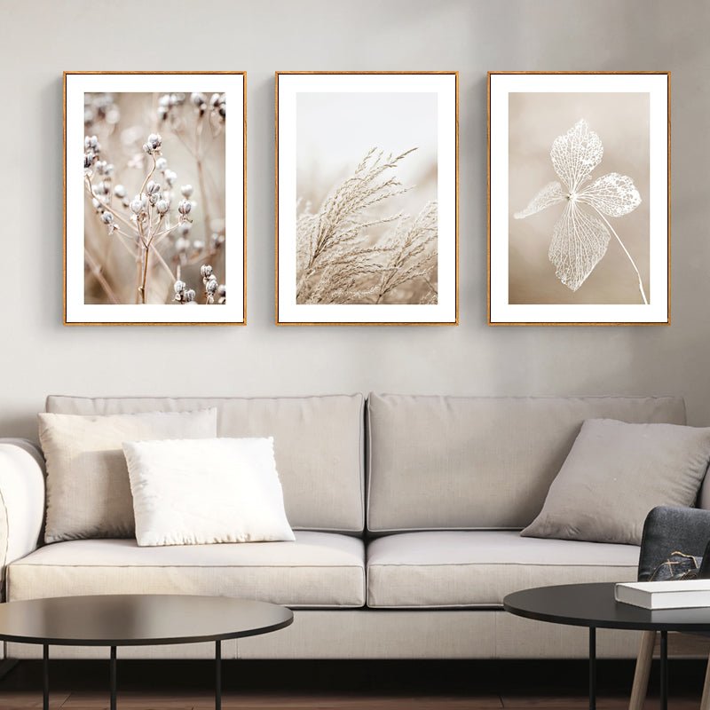 Wall Art 50cmx70cm Dried Flower 3 Sets Wood Frame Canvas - NuSea