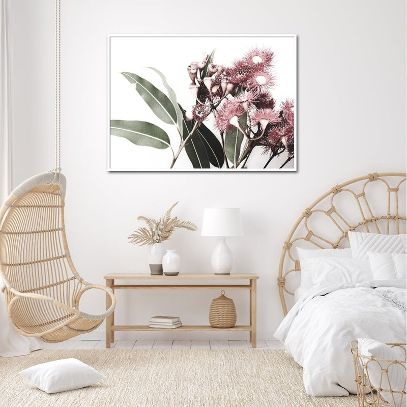 Wall Art 50cmx70cm Eucalyptus in Bloom White Frame Canvas - NuSea