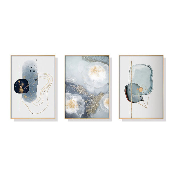 Wall Art 50cmx70cm Marbled Light Grey 3 Sets Gold Frame Canvas - NuSea