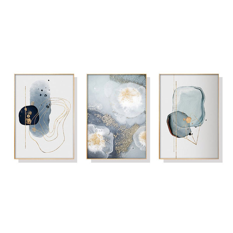 Wall Art 50cmx70cm Marbled Light Grey 3 Sets Gold Frame Canvas - NuSea