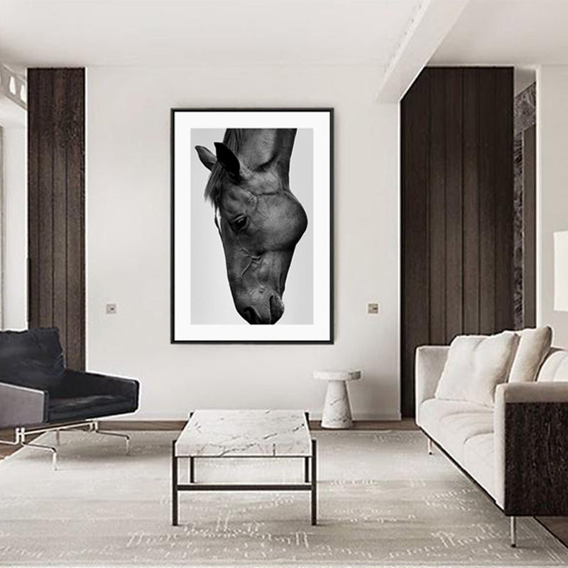 Wall Art 50cmx70cm Modern Black Horse Black Frame Canvas - NuSea