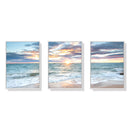 Wall Art 50cmx70cm Sunrise by the ocean 3 Sets White Frame Canvas - NuSea