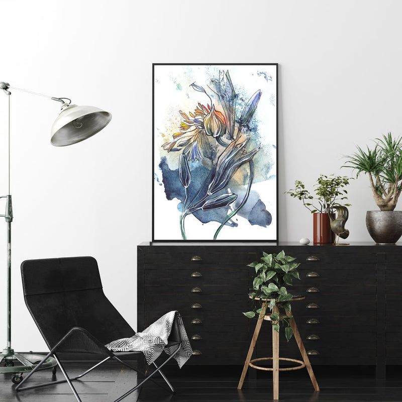 Wall Art 50cmx70cm Watercolor Style Abstract Flower 3 Sets Black Frame Canvas - NuSea