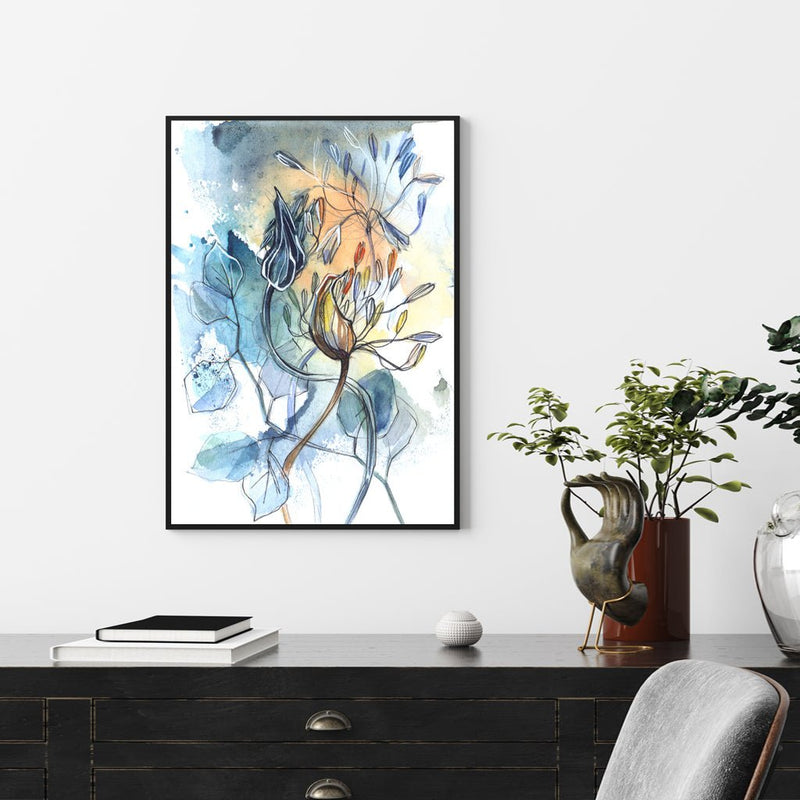 Wall Art 50cmx70cm Watercolor Style Abstract Flower 3 Sets Black Frame Canvas - NuSea