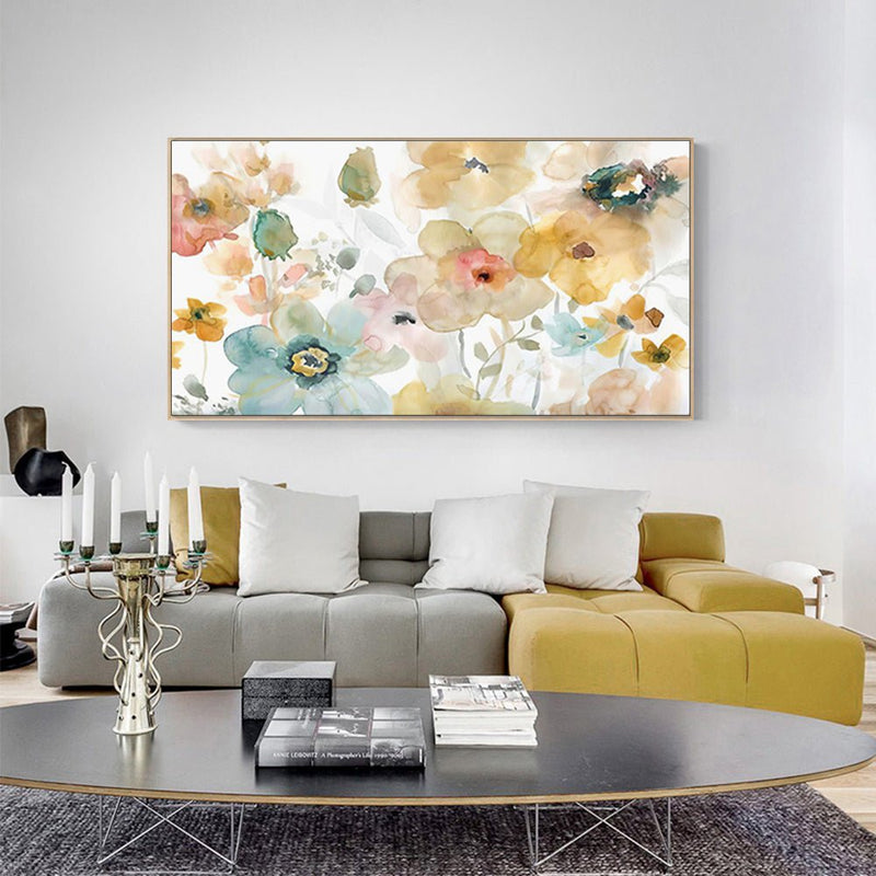 Wall Art 60cmx120cm Floral Watercolor Style Wood Frame Canvas - NuSea