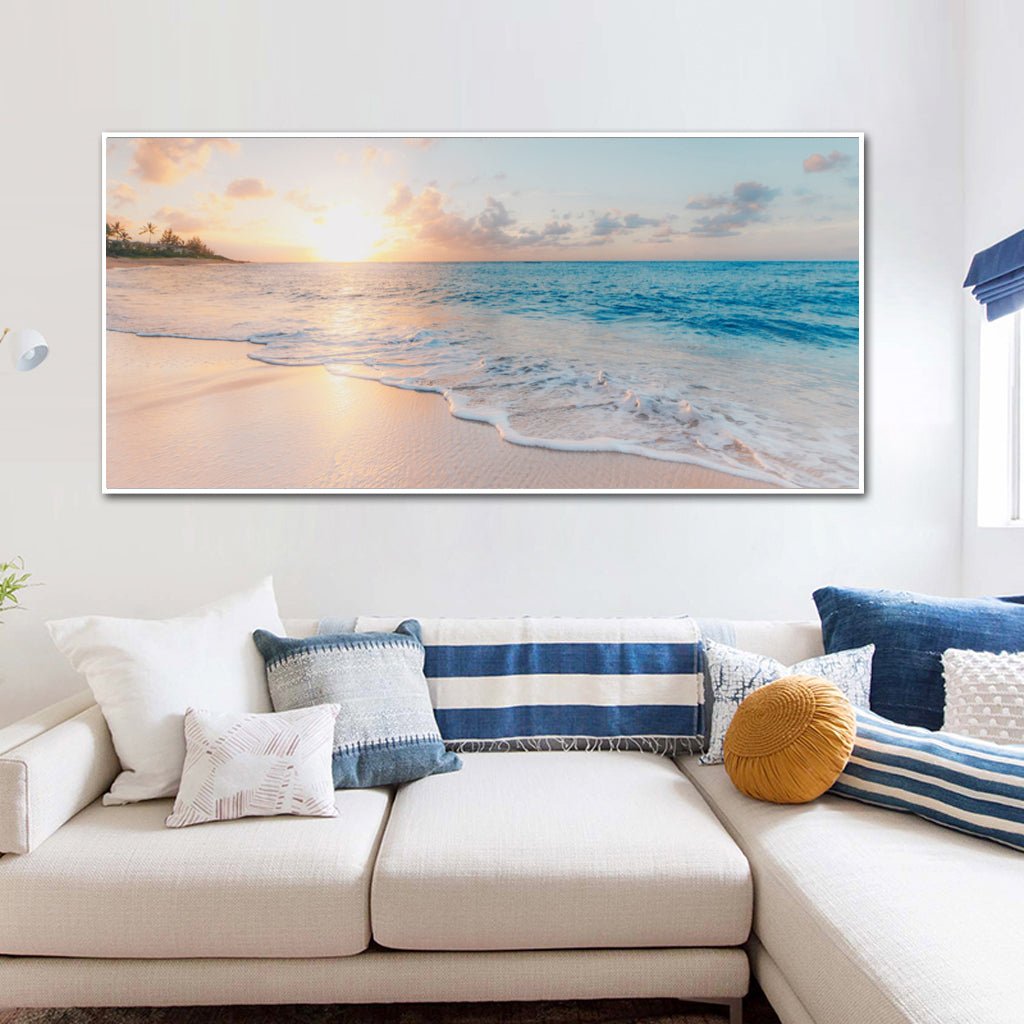 Wall Art 60cmx120cm Ocean and Beach White Frame Canvas - NuSea