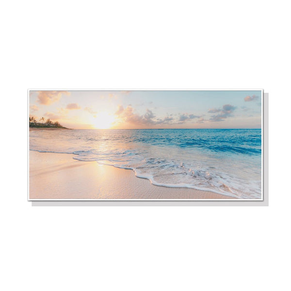 Wall Art 60cmx120cm Ocean and Beach White Frame Canvas - NuSea