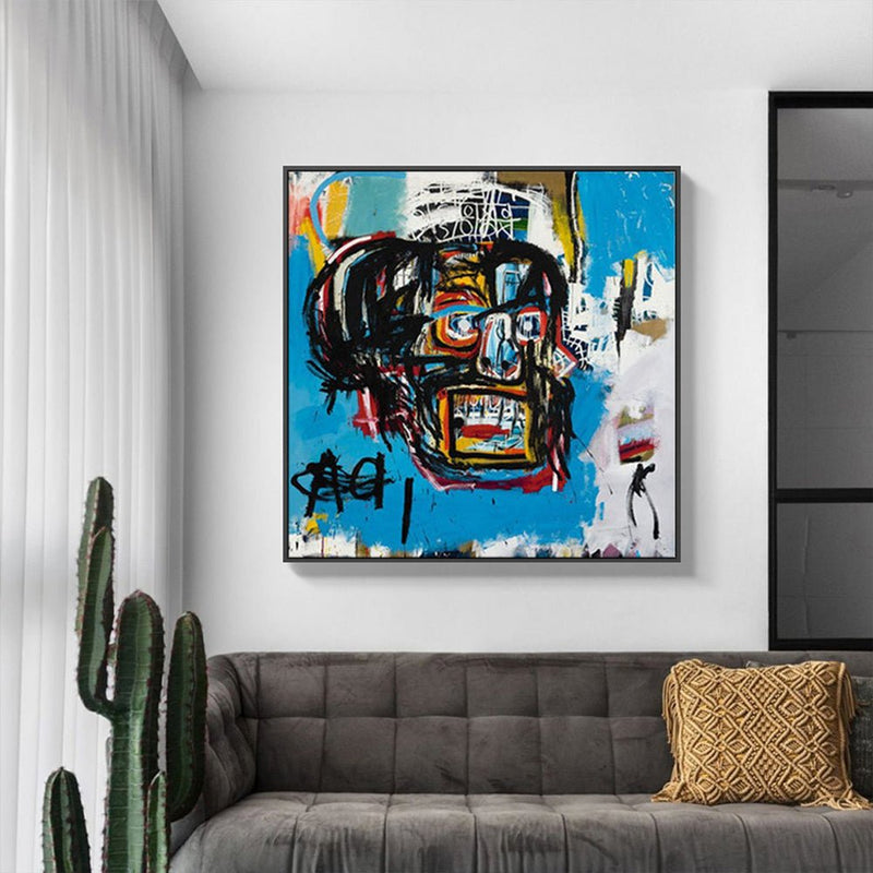 Wall Art 60cmx60cm Blue Head By Basquiat Black Frame Canvas - NuSea