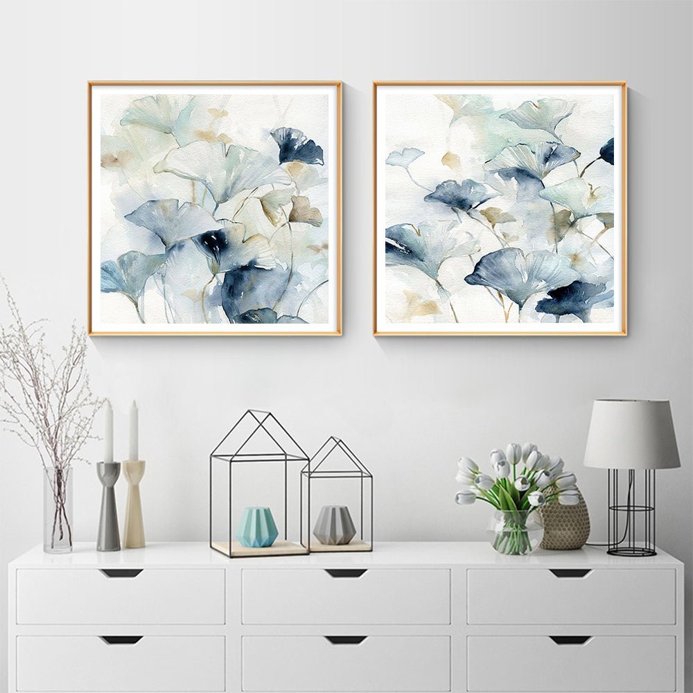 Wall Art 60cmx60cm Gingko Leaves By Carol Robinson 2 Sets Gold Frame Canvas - NuSea