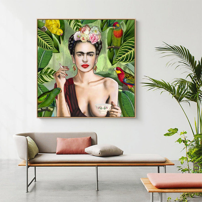 Wall Art 60cmx60cm Self Portrait by Frida Kahlo Wood Frame Canvas - NuSea