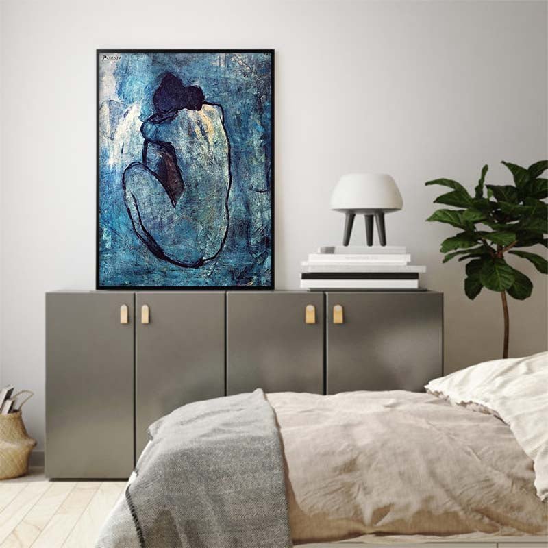 Wall Art 60cmx90cm Blue Nude by Pablo Picasso Black Frame Canvas - NuSea