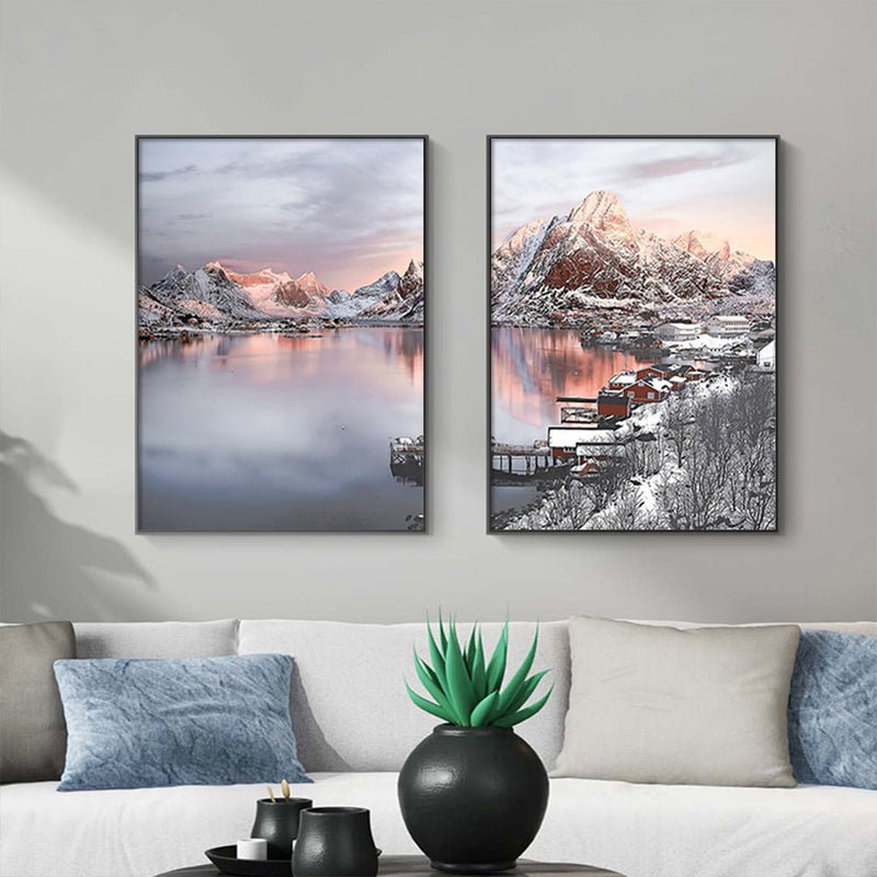 Wall Art 60cmx90cm Nordic Norway 2 Sets Black Frame Canvas - NuSea