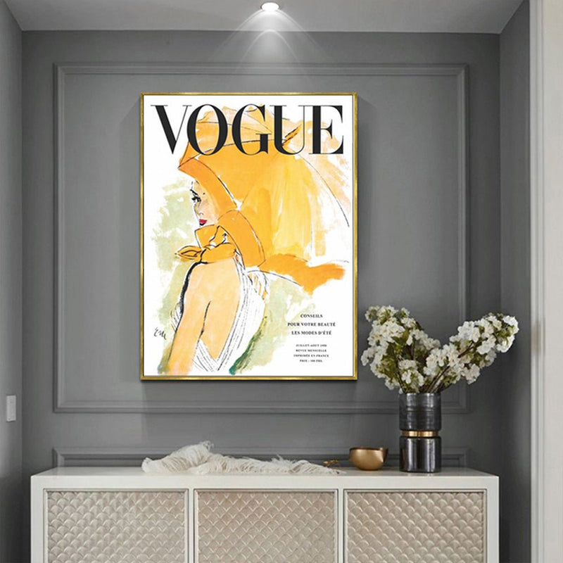 Wall Art 70cmx100cm Vogue Girl Gold Frame Canvas - NuSea