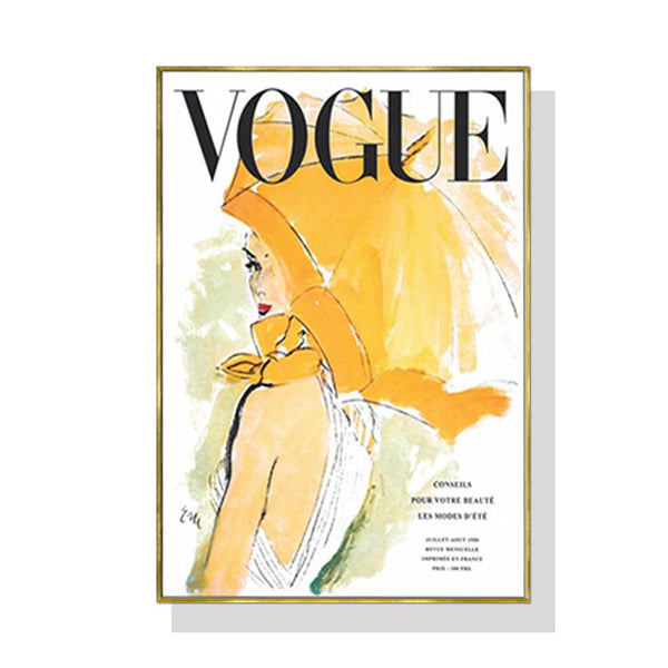 Wall Art 70cmx100cm Vogue Girl Gold Frame Canvas - NuSea