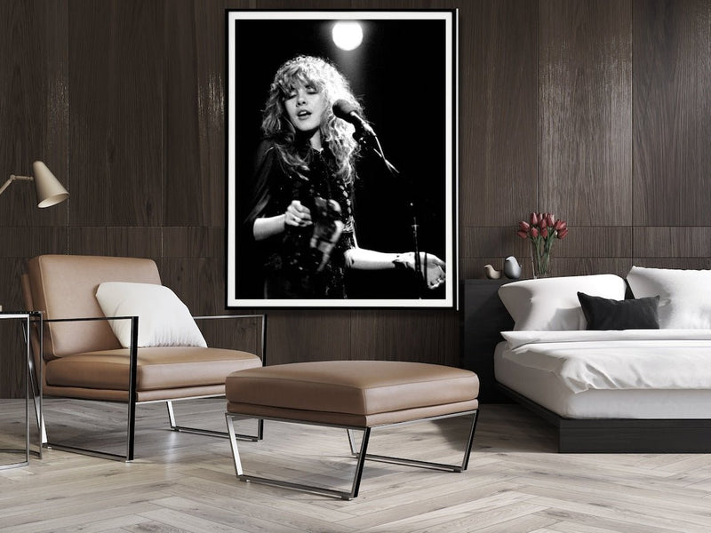 Wall Art 70cmx100cm Young Stevie Nicks in Concert Poster, Black Frame Canvas - NuSea