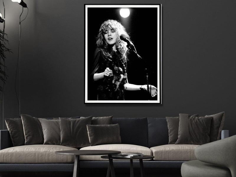 Wall Art 70cmx100cm Young Stevie Nicks in Concert Poster, Black Frame Canvas - NuSea