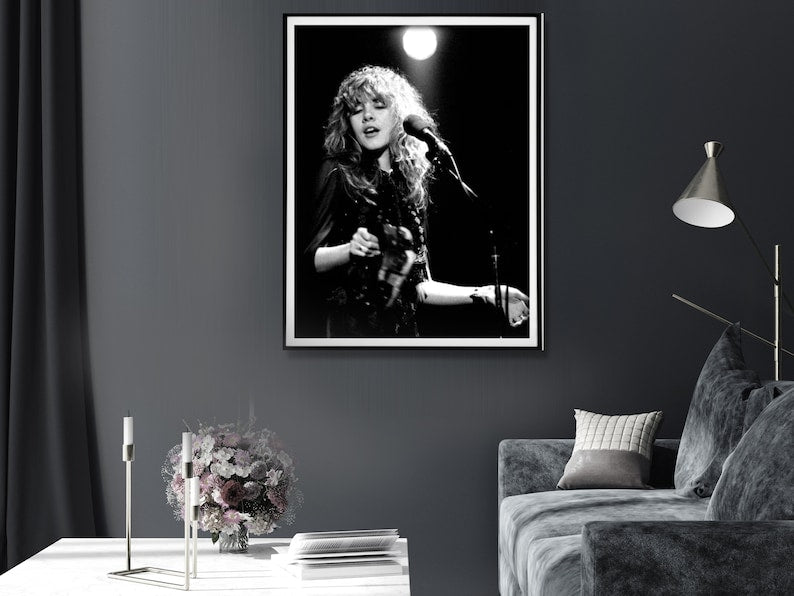 Wall Art 70cmx100cm Young Stevie Nicks in Concert Poster, Black Frame Canvas - NuSea