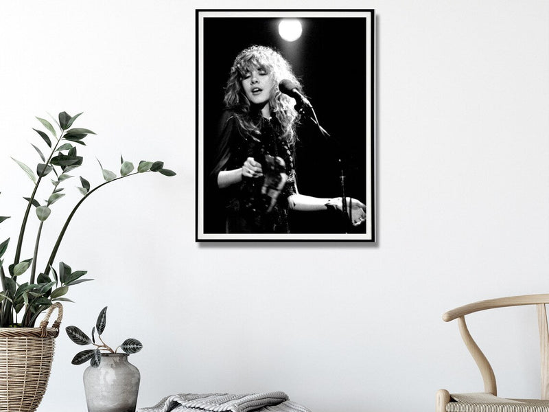 Wall Art 70cmx100cm Young Stevie Nicks in Concert Poster, Black Frame Canvas - NuSea