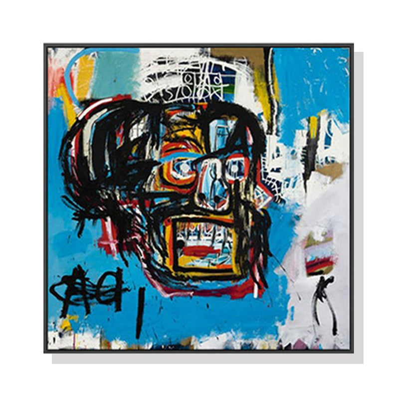 Wall Art 70cmx70cm Blue Head By Basquiat Black Frame Canvas - NuSea