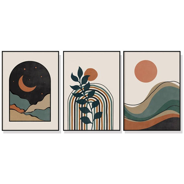 Wall Art 80cmx120cm Abstract Dark Green 3 Sets Black Frame Canvas - NuSea